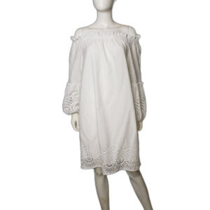 Anthropologie Justine Laser-Cut White Eyelet Lace Dress Womens Size 14